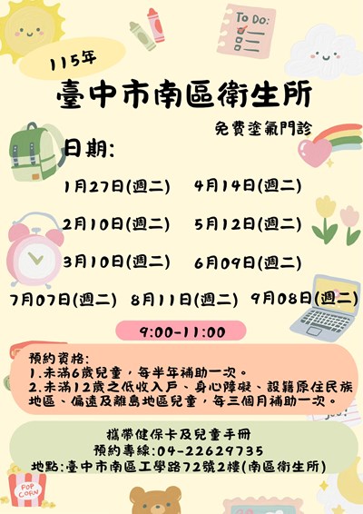 115年南區衛生所兒童塗氟